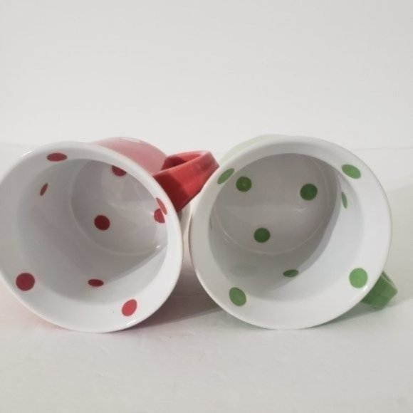 Bundle Of 2 Chef Style Polk-A-Dot Coffee Cups Mug 16 OZ Salmon & Green - Picture 5 of 8